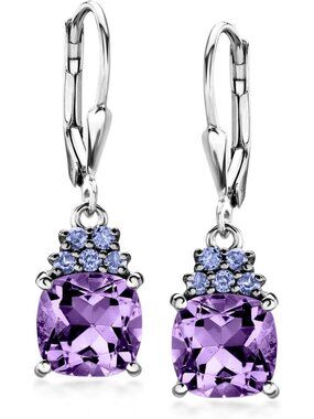 Elegant Amethyst & Tanzanite Drop Earrings in Sterling Silver - 3.40 ct. t.w.